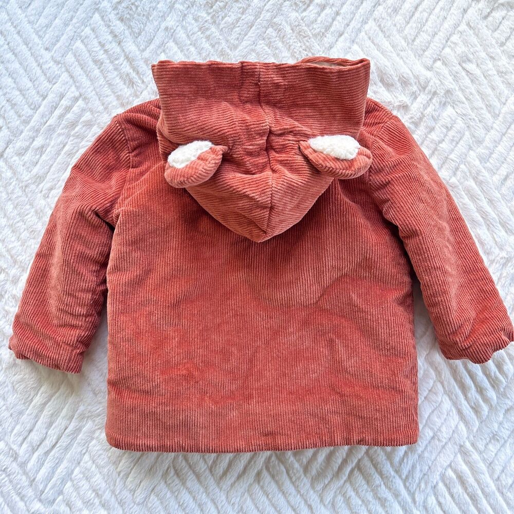 Hanna Andersson Baby Size 80 18-24M Fox Corduroy Sherpa Lined Hooded Jacket Coat - Picture 2 of 8